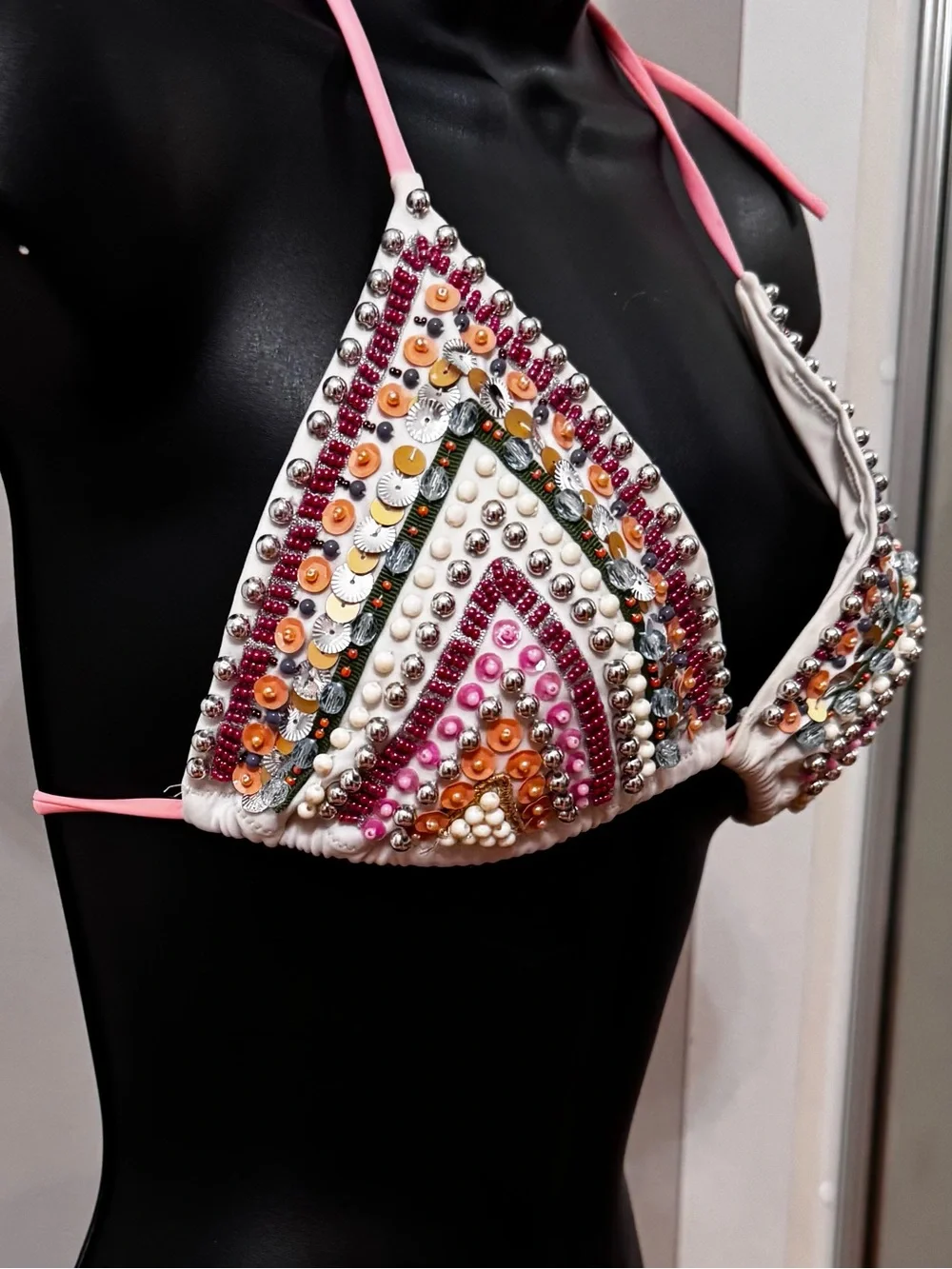 VICTORIAS SECRET Beaded Pearls &  SEQUIN  BIKINI Top Medium